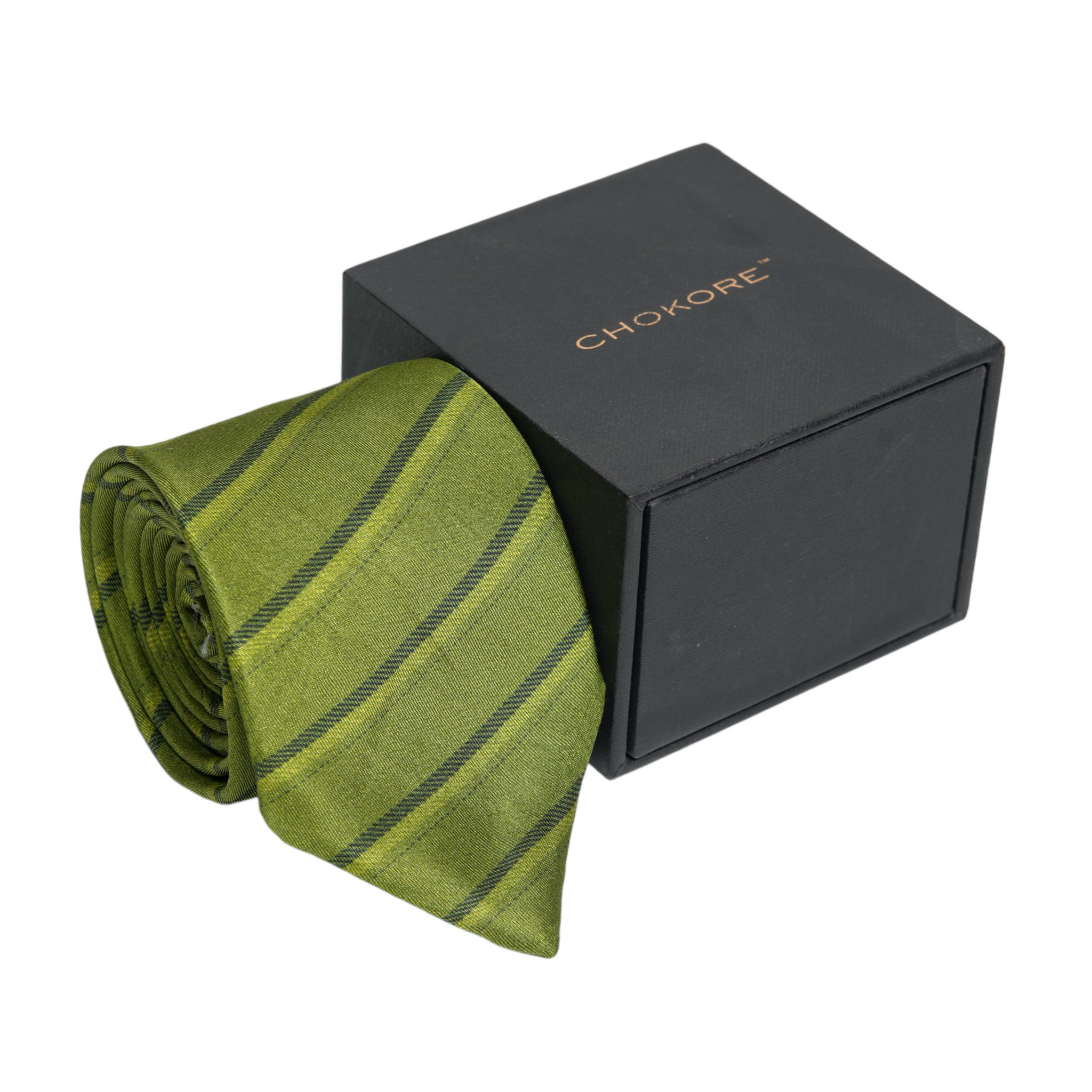 Chokore Green Striped Silk Necktie - Plaids Range