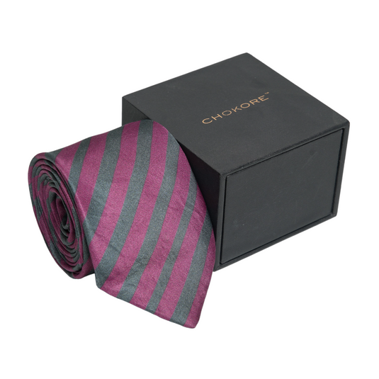 Chokore Mauve & Grey Stripes Silk Necktie - Plaids Collection