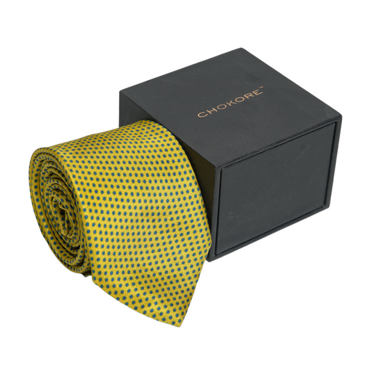 Chokore Yellow & Navy Dots Silk Necktie
