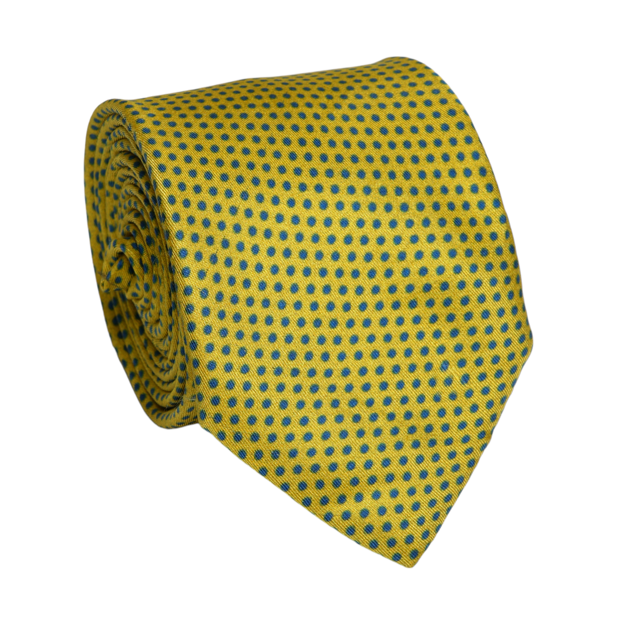 Chokore Yellow & Navy Dots Silk Necktie - Indian at Heart Range