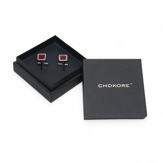 Chokore Textured Square Cufflinks (Burgundy)