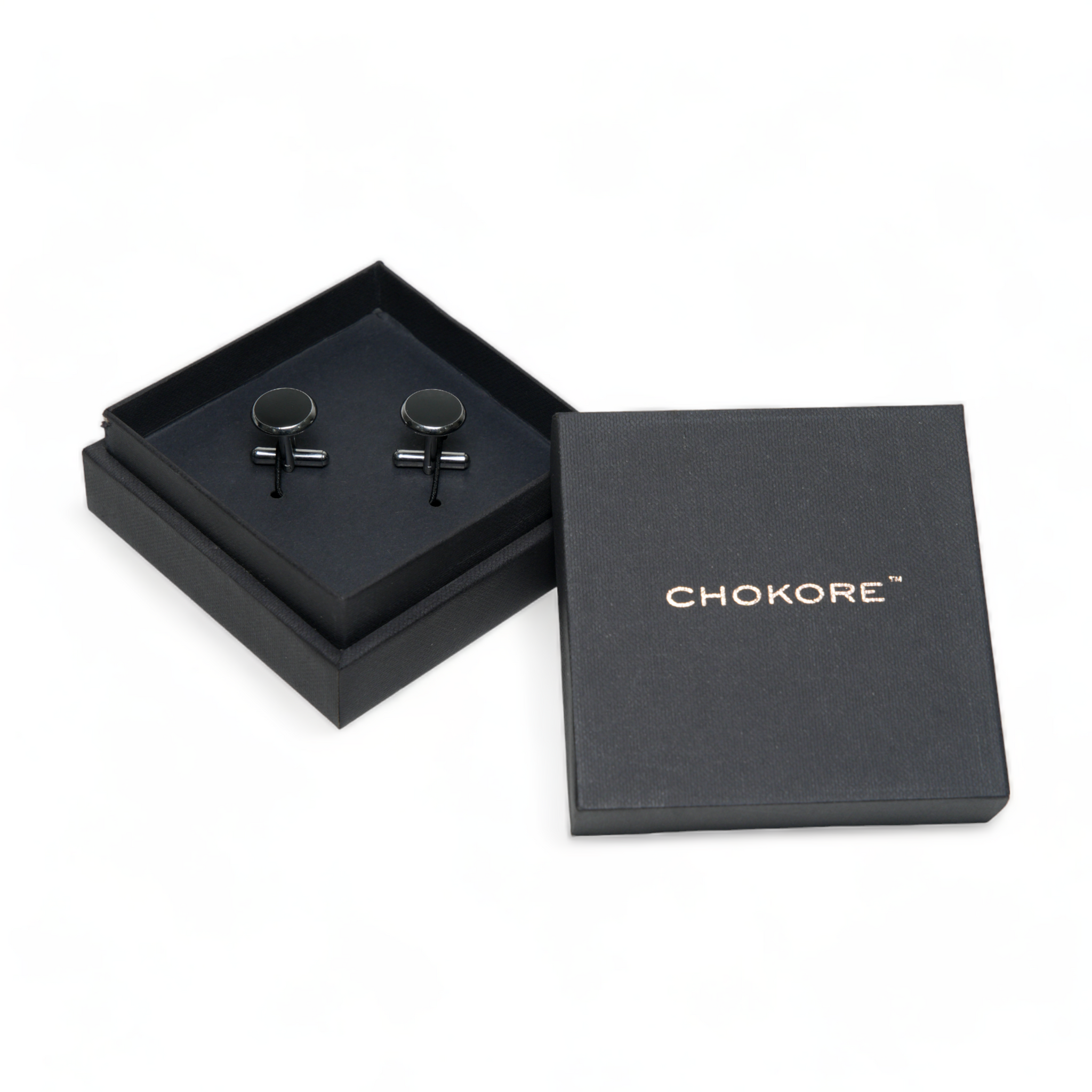 Chokore Round Silver Cufflinks (Black)