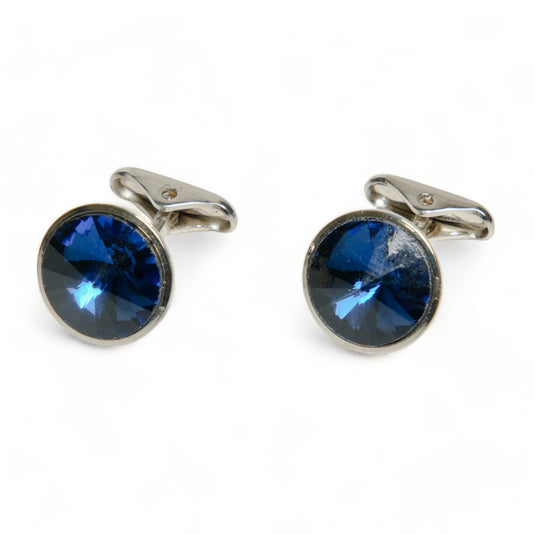 Deep Blue Crystal Silver Brass Cufflinks – Formal & Festive Wear