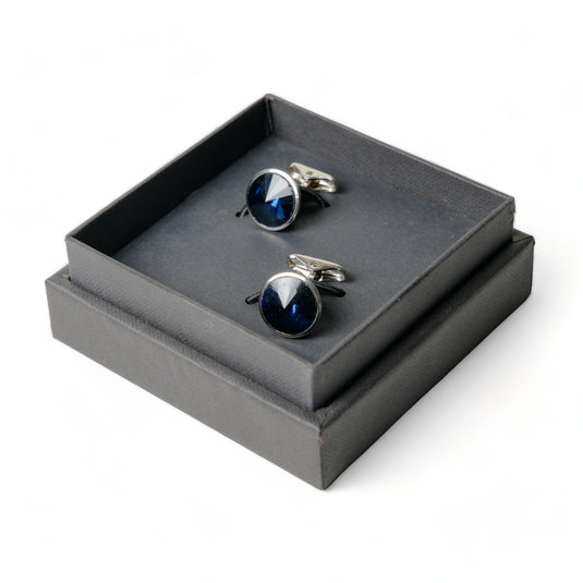 Deep Blue Crystal Silver Brass Cufflinks – Formal & Festive Wear