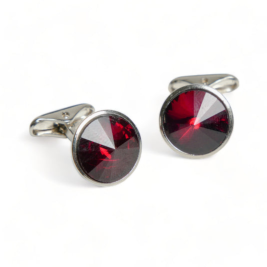 Rich Burgundy Crystal Silver Brass Cufflinks – Wedding & Celebration Wear
