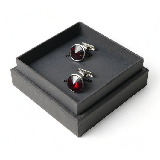 Rich Burgundy Crystal Silver Brass Cufflinks – Wedding & Celebration Wear