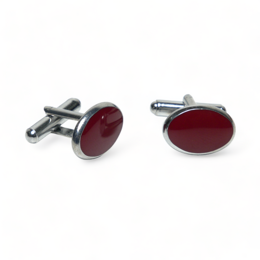 Chokore Silver Oval Cufflinks (Burgundy)