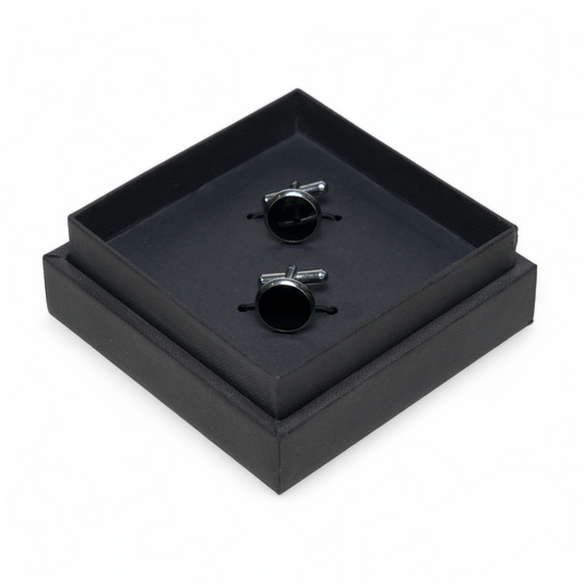 Chokore Silver Oval Cufflinks (Black)