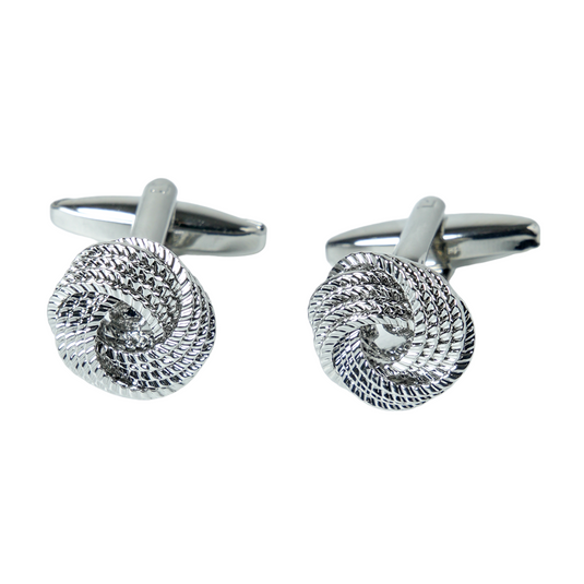 Textured Silver Knot Brass Cufflinks – Elegant Formal Wear