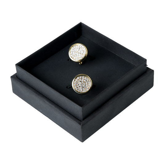 Gold Crystal Studded Round Brass Cufflinks – Festive & Celebration Wear