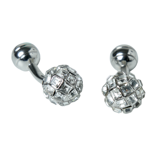Silver Crystal Sphere Brass Cufflinks – Elegant Wedding & Party Wear