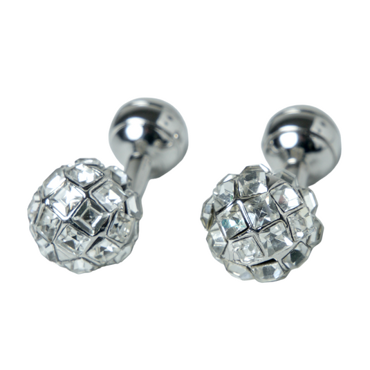 Silver Crystal Sphere Brass Cufflinks – Elegant Wedding & Party Wear