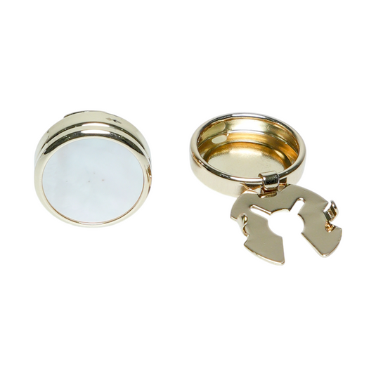 Gold & Pearl Brass Cuff Buttons – Easy-Fit Elegant Wear