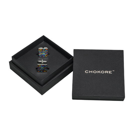 Multicolour Mosaic Square Brass Cufflinks – Festive & Vibrant Wear