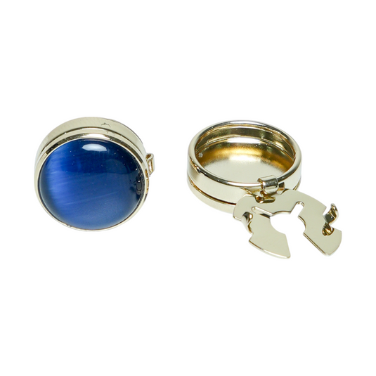 Blue Stone & Gold Brass Cuff Buttons – Easy-Fit Luxurious Wear