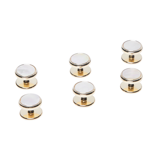 Gold & Mother-of-Pearl Brass Cufflinks and Studs Set (8 pcs) – Luxurious Tuxedo Wear