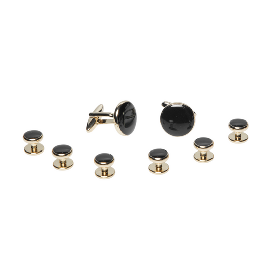 Black & Gold Brass Cufflinks and Studs Set (8 pcs) – Tuxedo Formal Wear