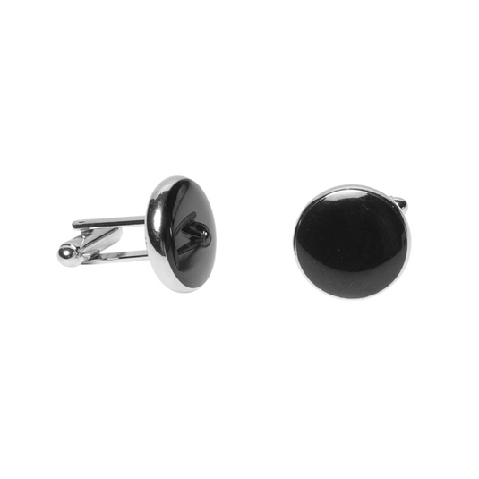 Black & Silver Brass Cufflinks and Studs Set (8 pcs) – Classic Tuxedo Wear