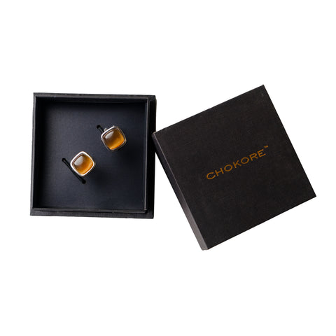 Chokore Squircle Cufflinks with Stone (Brown) - Chokore Squircle Cufflinks with Stone (Brown)