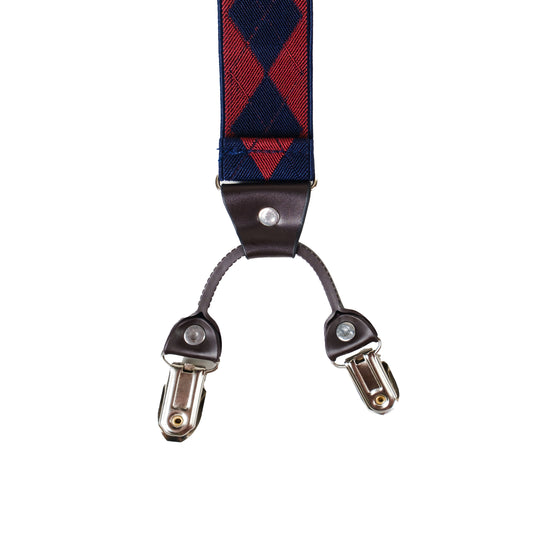 Chokore Y-shaped Suspenders, 6 Clips (Red & Navy Blue)