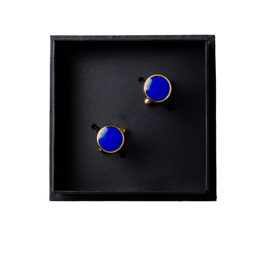 Chokore Round Gold Cufflinks (Blue)