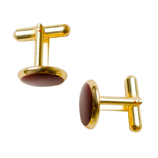 Chokore Round Gold Cufflinks (Brown)