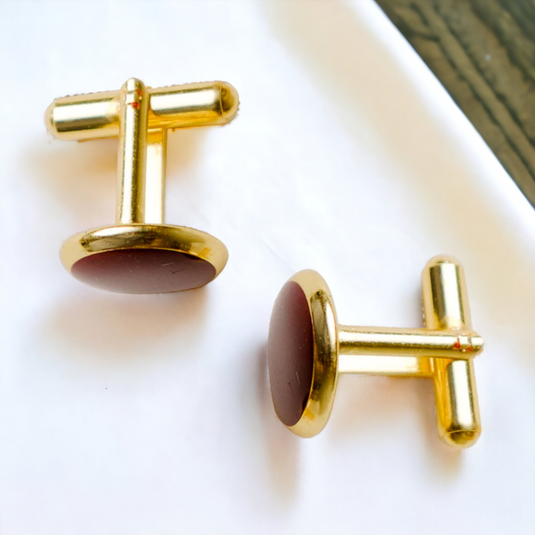 Chokore Round Gold Cufflinks (Brown)