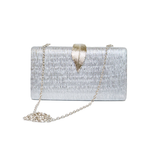 Chokore Chokore Shimmery Leaf Clutch/Handbag (Silver) 