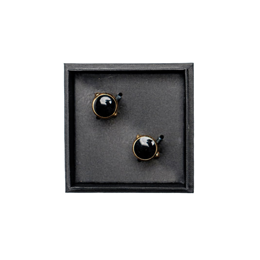 Chokore Round Gold Cufflinks (Black)
