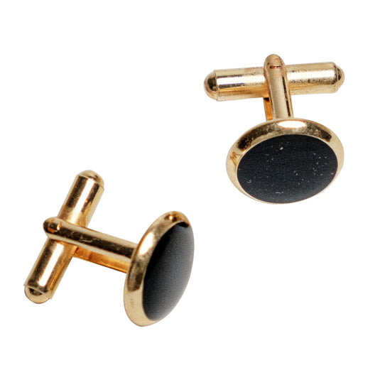 Chokore Round Gold Cufflinks (Black)