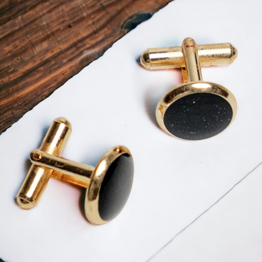 Chokore Round Gold Cufflinks (Black)