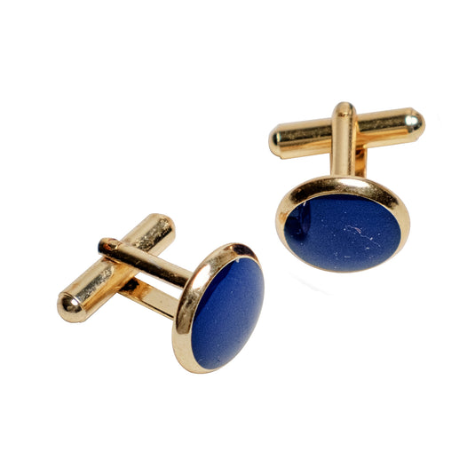 Chokore Round Gold Cufflinks (Indigo)