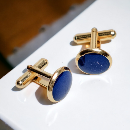 Chokore Round Gold Cufflinks (Indigo)