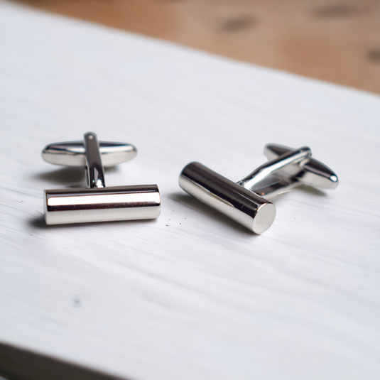 Barrel Silver Cufflinks – Streamlined Sophistication