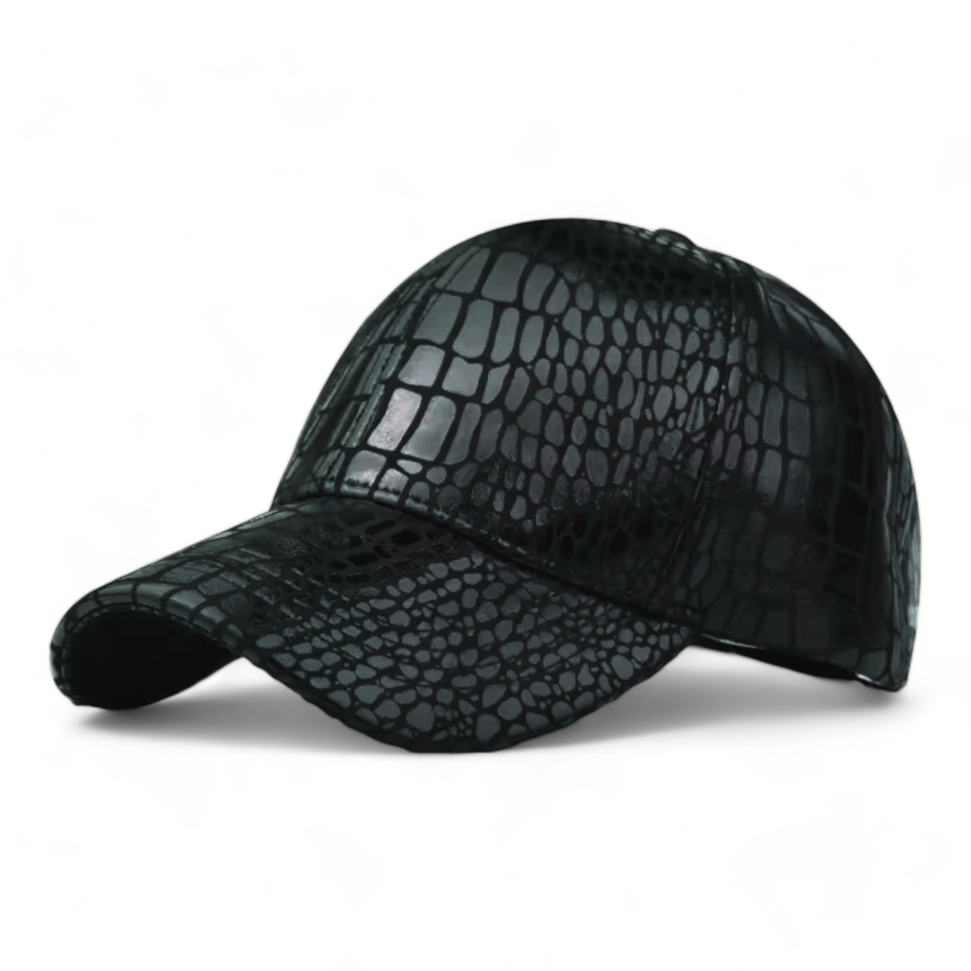 Chokore Crocodile Skin Print Leather Baseball Cap (Black)