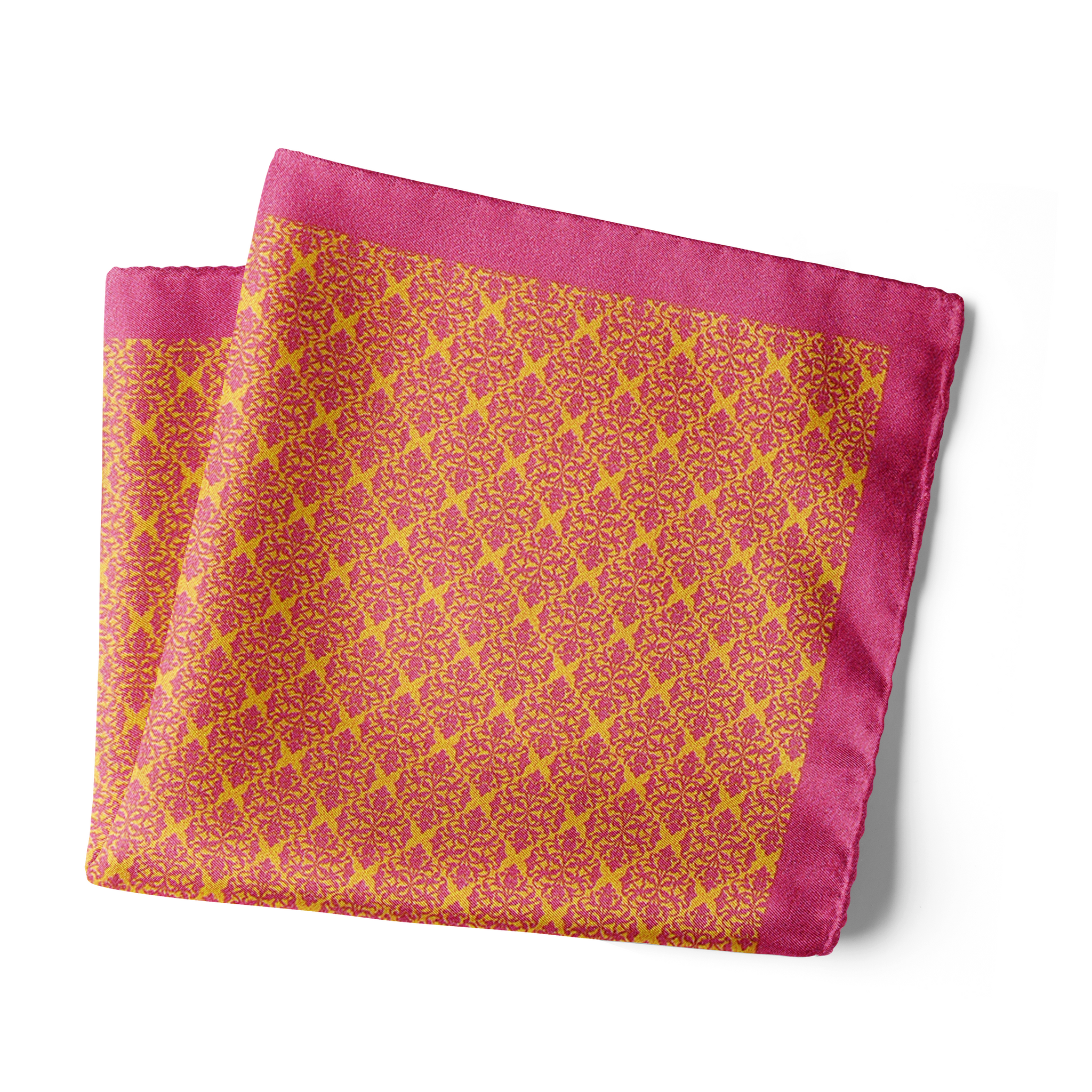 Chokore Pink & Yellow Silk Pocket Square - Indian At Heart line
