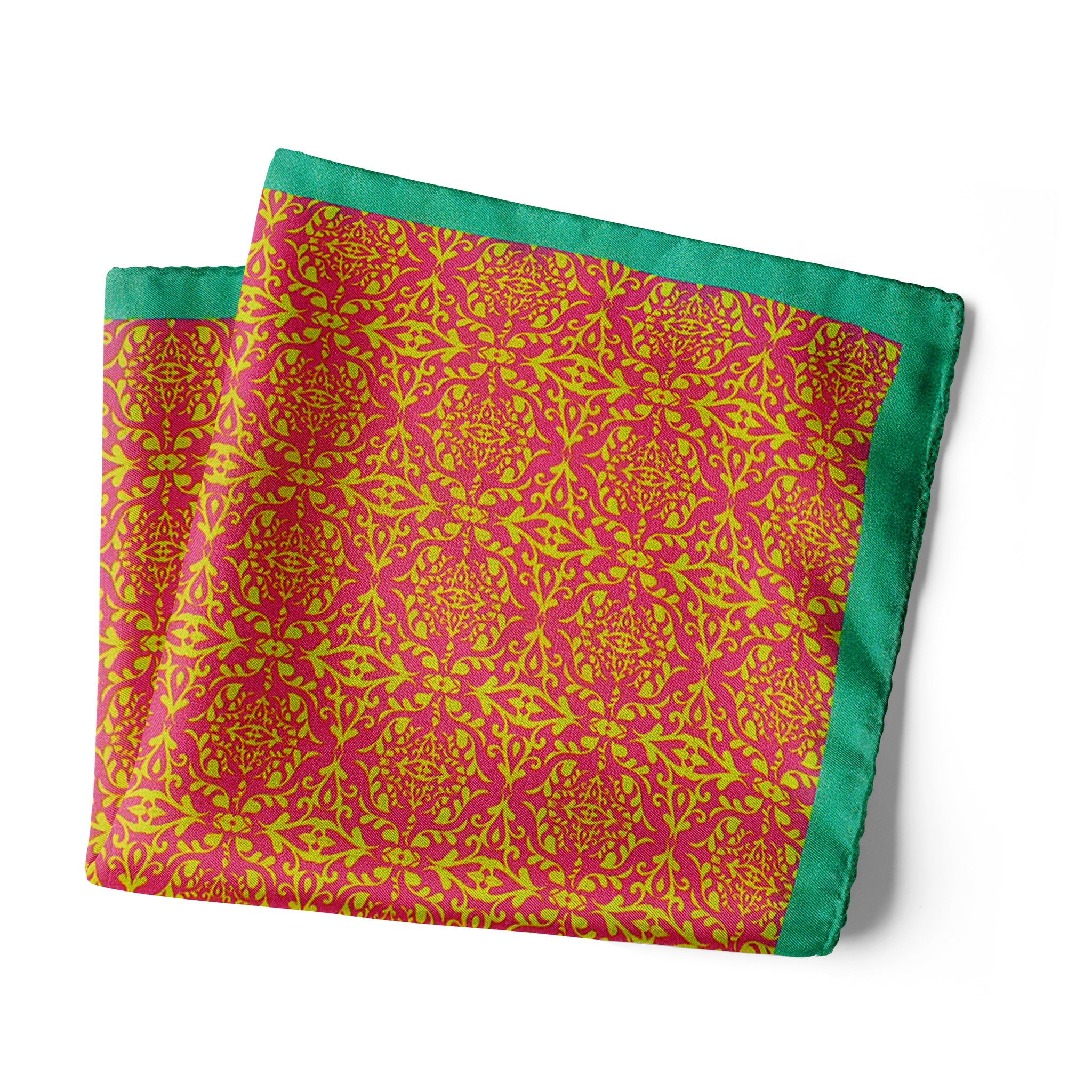 Chokore Light Sea Green & Pink Silk Pocket Square - Indian At Heart line