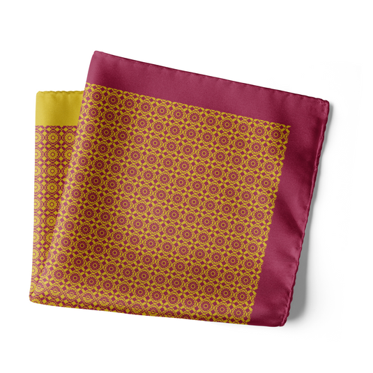Chokore Burgundy & Lemon Green Silk Pocket Square - Indian At Heart line