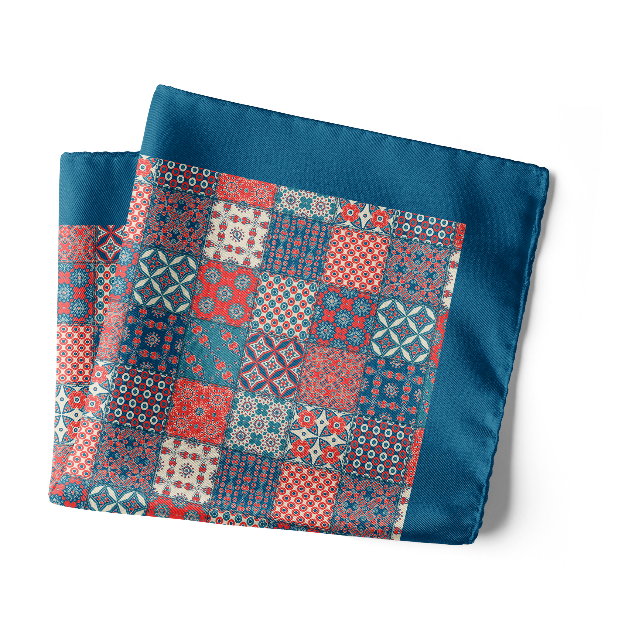 Chokore Blue & Red Silk Pocket Square - Indian At Heart line