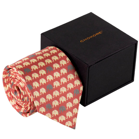 Chokore Pink Elephants Silk Necktie - Wildlife Collection