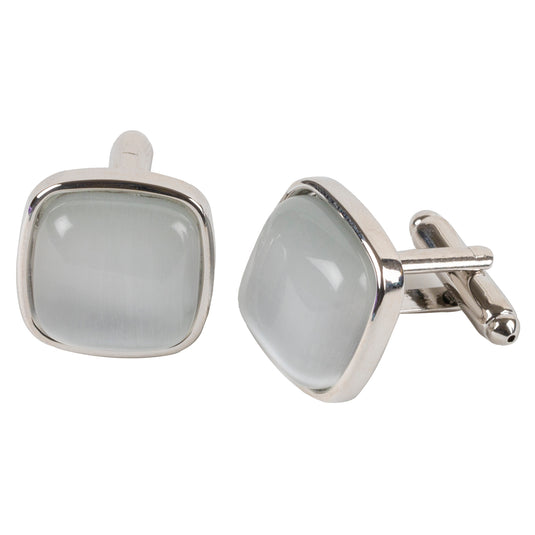 White Stone Cushion Cufflinks – Understated Sophistication