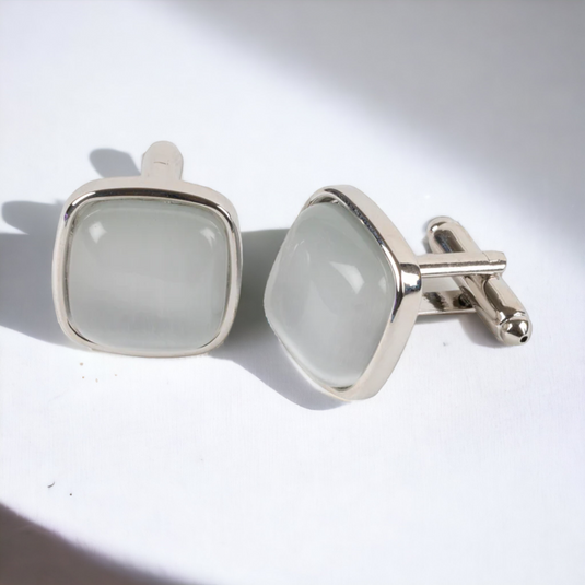White Stone Cushion Cufflinks – Understated Sophistication