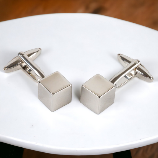 Silver Cube Cufflinks – Minimalist Power Statement