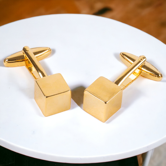 Gold Cube Cufflinks – Minimalist Power Statement