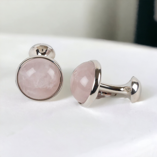 Rose Quartz Round Cufflinks – Soft Touch of Elegance