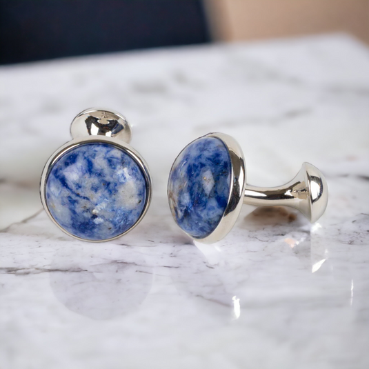 Lapis Blue Round Cufflinks – Bold Heritage Style