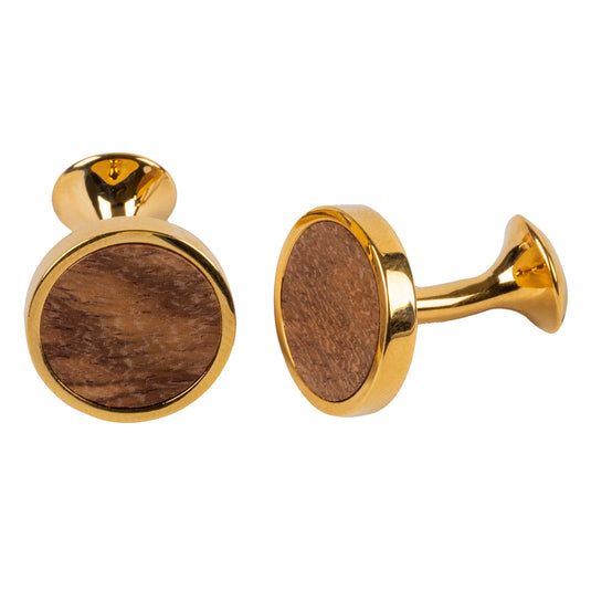 Golden Wood Inlay Brass Cufflinks – Timeless Natural Elegance