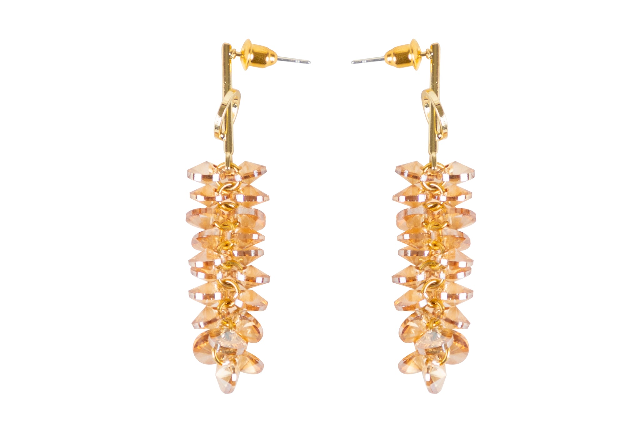 Needle with Crystal Tassle Earring, Gold tone.