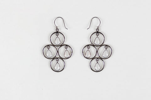 Circles and Moonstone Gemstone Drops Earring, Gunmetal tone. Handmade - Circles and Moonstone Gemstone Drops Earring, Gunmetal tone. Handmade