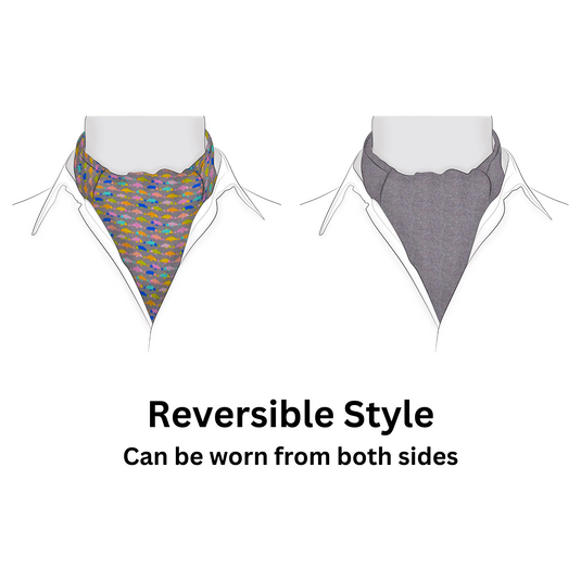 Chokore Grey & Multi-coloured Fish Silk Reversible Cravat